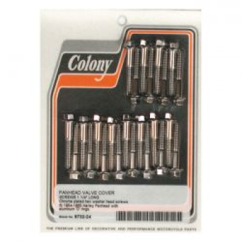 Colony, Panhead Rocker Cover Schraubensatz. Verchromt, Sechskant, lang.