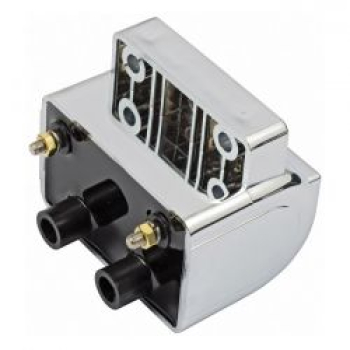 OEM style ignition coil. 12v, 3 ohm. Chrome