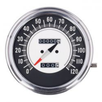 FL speedometer, '68-72 face', black/silver. 2:1 MPH