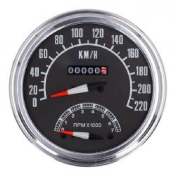 FL speedo/tachometer, '73-84 face', black. 2:1 KMH