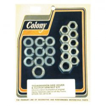 Colony, Mutternsatz für Getriebeseitenabdeckung. Verchromter Sechskantkopf.