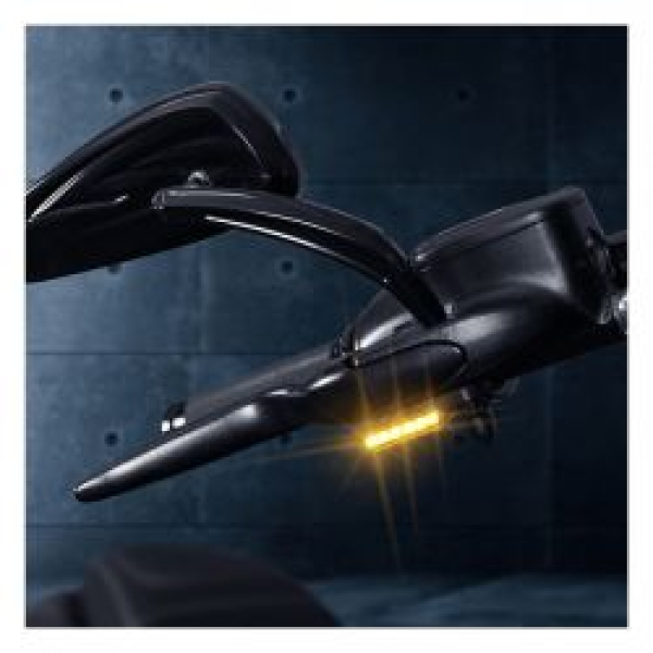 HeinzBikes, 'Stripes' below bar turn signals. Black anodized
