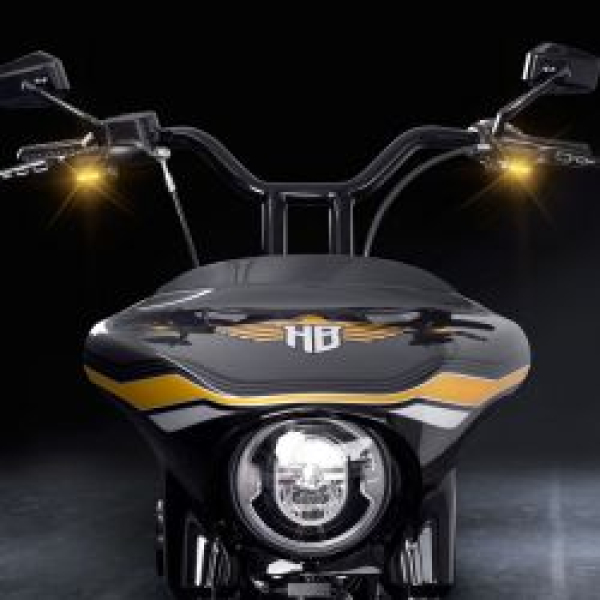 HeinzBikes, 'Stripes' below bar turn signals. Black anodized